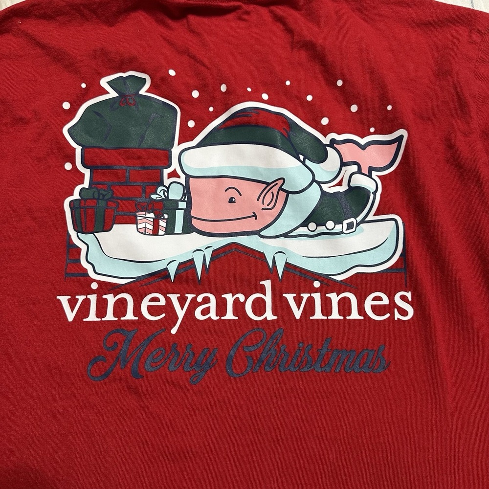 Vineyard Vines Kids XL 18 Red Christmas Elf Whale Long Sleeve Pocket T-Shirt